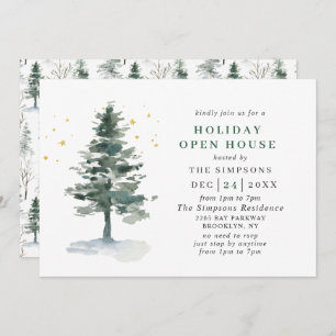 Invitation Aquarelle Pine Tree Noël Holiday Open House