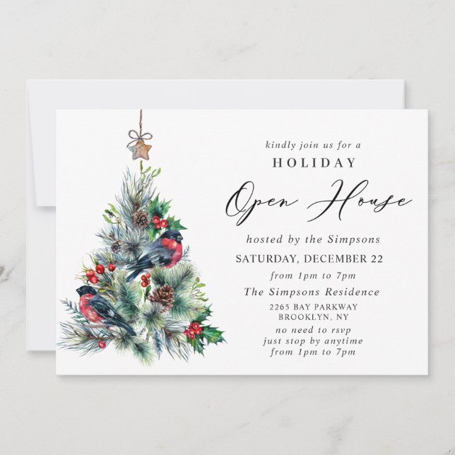Invitation Aquarelle Pine Tree Noël Holiday Open House (Devant)