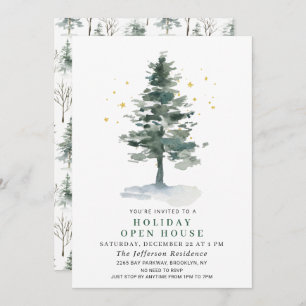 Invitation Aquarelle Pine Tree Noël Holiday Open House