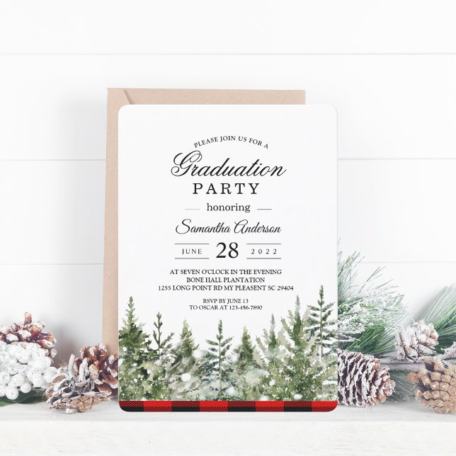 Invitation Aquarelle Pine verte et Buffle rouge Plaid (Créateur téléchargé)