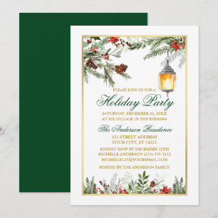 Invitation Aquarelle Pines Poinsettia Gold
