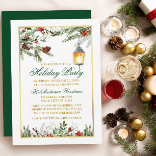 Invitation Aquarelle Pines Poinsettia Gold
