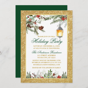 Invitation Aquarelle Pines Poinsettia Parties scintillant Fêt