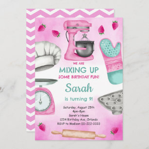 Invitation Aquarelle Pink Baking Cuisine Anniversaire Invitat