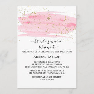 Invitation Aquarelle Pink Blush et Gold Bridesmaid Brunch