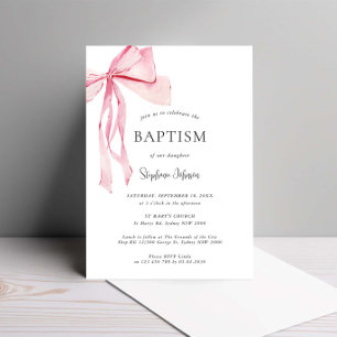 Invitation Aquarelle Pink Bow Baptism
