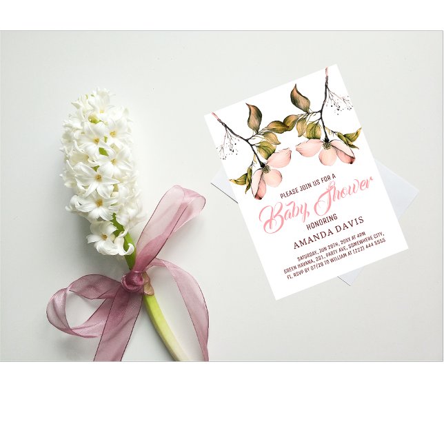 Invitation Aquarelle Pink Flower Dogwood | BABY SHOWER (Créateur téléchargé)