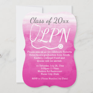 Invitation Aquarelle Pink Nurse LPN Parti de graduation