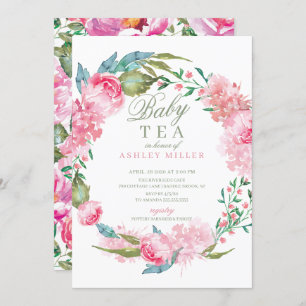 Invitation Aquarelle Pink Peonies Baby shower Thé