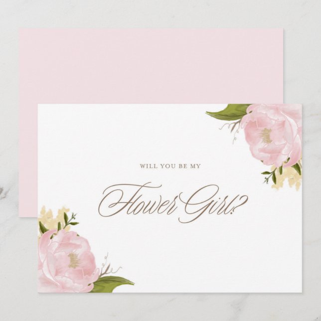 Invitation Aquarelle Pink Peonies Be My Flower Girl Card (Devant / Derrière)