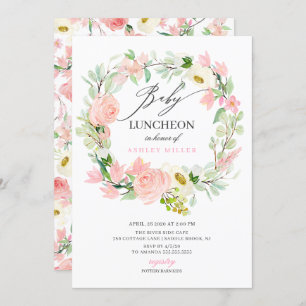 Invitation Aquarelle Pink Peonies Floral Baby Luncheon