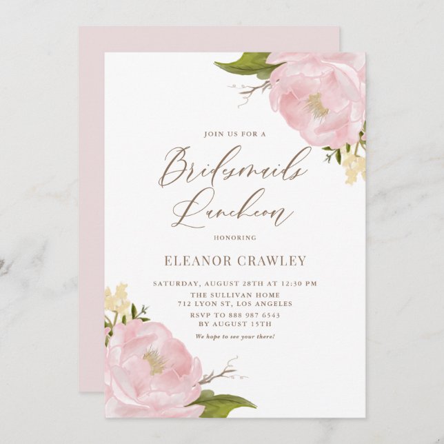 Invitation Aquarelle Pink Pink Push Luncheon (Devant / Derrière)