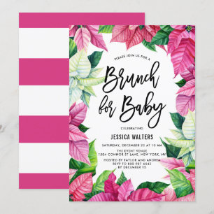 Invitation Aquarelle Pink Poinsettias Baby shower Brunch