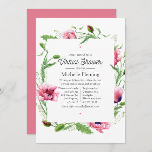 Invitation Aquarelle Pink Poppies Douche virtuelle