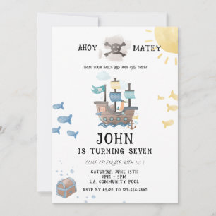 Invitation Aquarelle Pirates Anniversaire