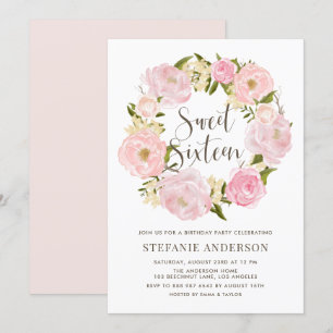 Invitation Aquarelle Pis Rose Bleu Sweet sixteen de couronne