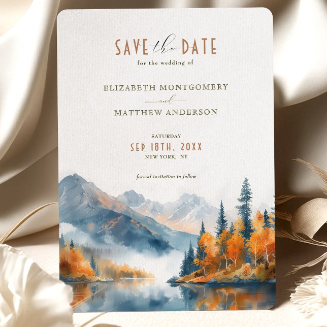 Invitation Aquarelle pittoresque Montagne d'automne Enregistr (Créateur téléchargé)