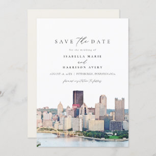 Invitation Aquarelle Pittsburgh Pennsylvania Sauvez la date