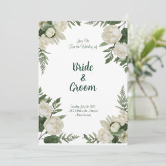 Invitation Aquarelle Pivoine Blanche Botanique Vert Luxuriant