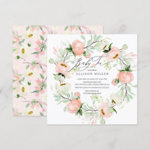 Invitation Aquarelle pivoines Floral Wreath Baby Tea