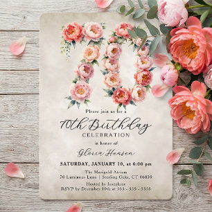 Invitation Aquarelle Pivoines Roses Clair N°70 Anniversaire