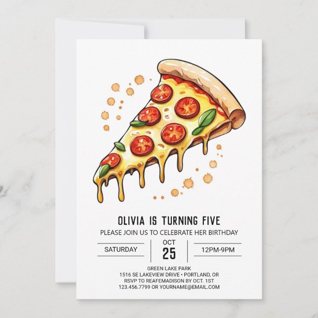 Invitation Aquarelle Pizza imprimable Anniversaire (Devant)