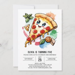 Invitation Aquarelle Pizza personnalisée Anniversaire