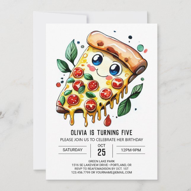 Invitation Aquarelle Pizza simple Anniversaire (Devant)