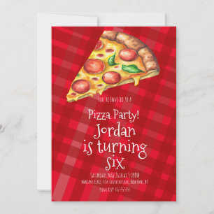 Invitation Aquarelle Pizza Slices Party Red Anniversaire