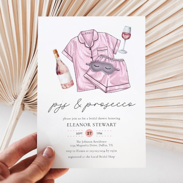 Invitation Aquarelle PJs et Fête des mariées Prosecco (Créateur téléchargé)