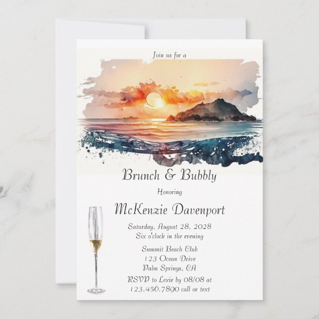 Invitation Aquarelle Plage nautique Scène Brunch & Bubbly (Devant)