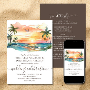 Invitation Aquarelle Plage tropicale tout en un Mariage