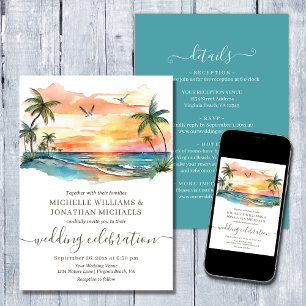 Invitation Aquarelle Plage tropicale tout en un Mariage