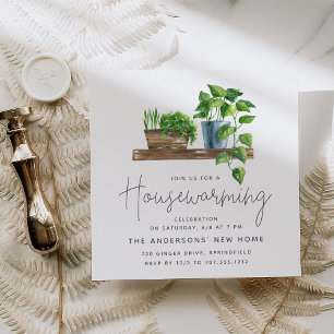 Invitation Aquarelle Plante Posée Fête de Chauffage