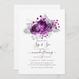 Invitation Aquarelle Plum et argent Sip floral et voir