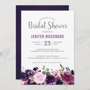 Invitation Aquarelle Plum violet Floral Boho Fête des mariées