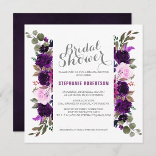 Invitation Aquarelle Plum violet Floral Boho Fête des mariées