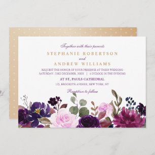 Invitation Aquarelle Plum violet Floral Boho rustique
