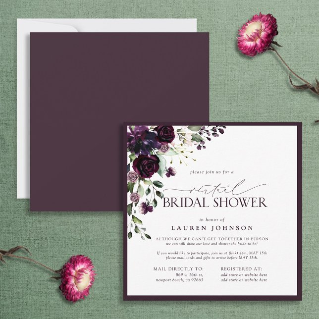 Invitation Aquarelle Plum violet Floral Douche virtuelle Invi (Créateur téléchargé)