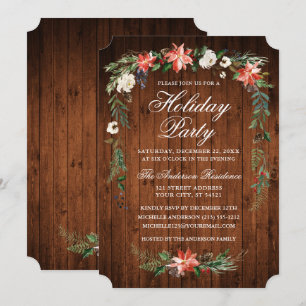 Invitation Aquarelle Poinsettia Bois