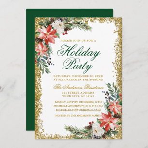 Invitation Aquarelle Poinsettia Fête Parties scintillant