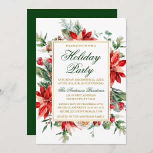 Invitation Aquarelle Poinsettia Floral Gold Fête