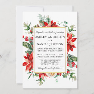 Invitation Aquarelle Poinsettia Floral Greenery Mariage