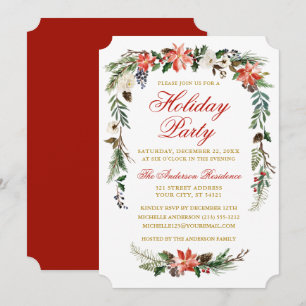 Invitation Aquarelle Poinsettia Gold Red