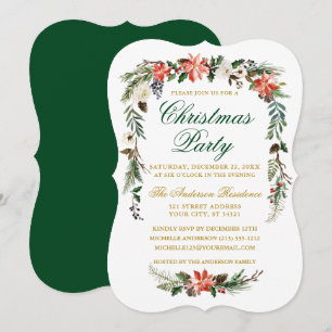 Invitation Aquarelle Poinsettia Green Gold