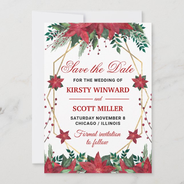 Invitation Aquarelle Poinsettia mariage Enregistrer la date (Devant)