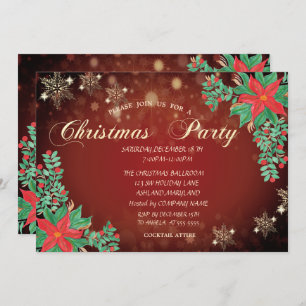 Invitation Aquarelle Poinsettia Snowflakes Noël