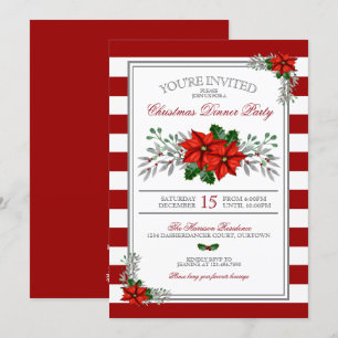 Invitation Aquarelle Poinsettia Soirée de Noël