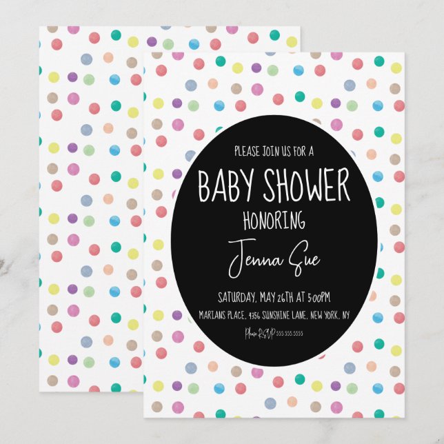Invitation Aquarelle points Baby shower peint (Devant / Derrière)