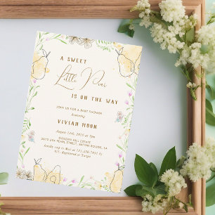 Invitation Aquarelle Poire Jardin Floral Baby shower